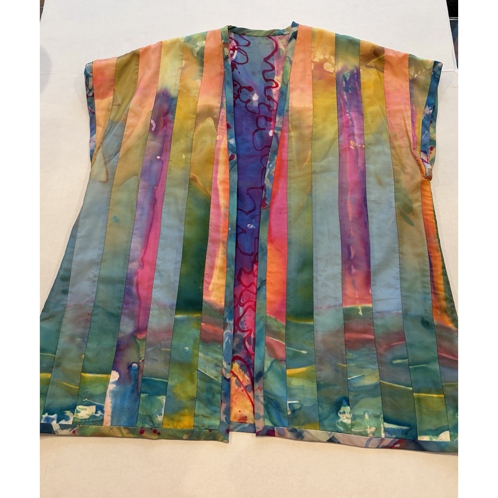 Handmade OOAK Hand Painted Silk Kimono Vest Reversible Wearable Art Duster